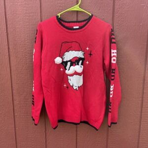 Holiday Time Unisex Kids Red Santa Graphic Knit Pullover Sweater Size XL 14-16
